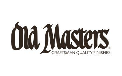 A black and white logo for old masters craftsman quality finishes.