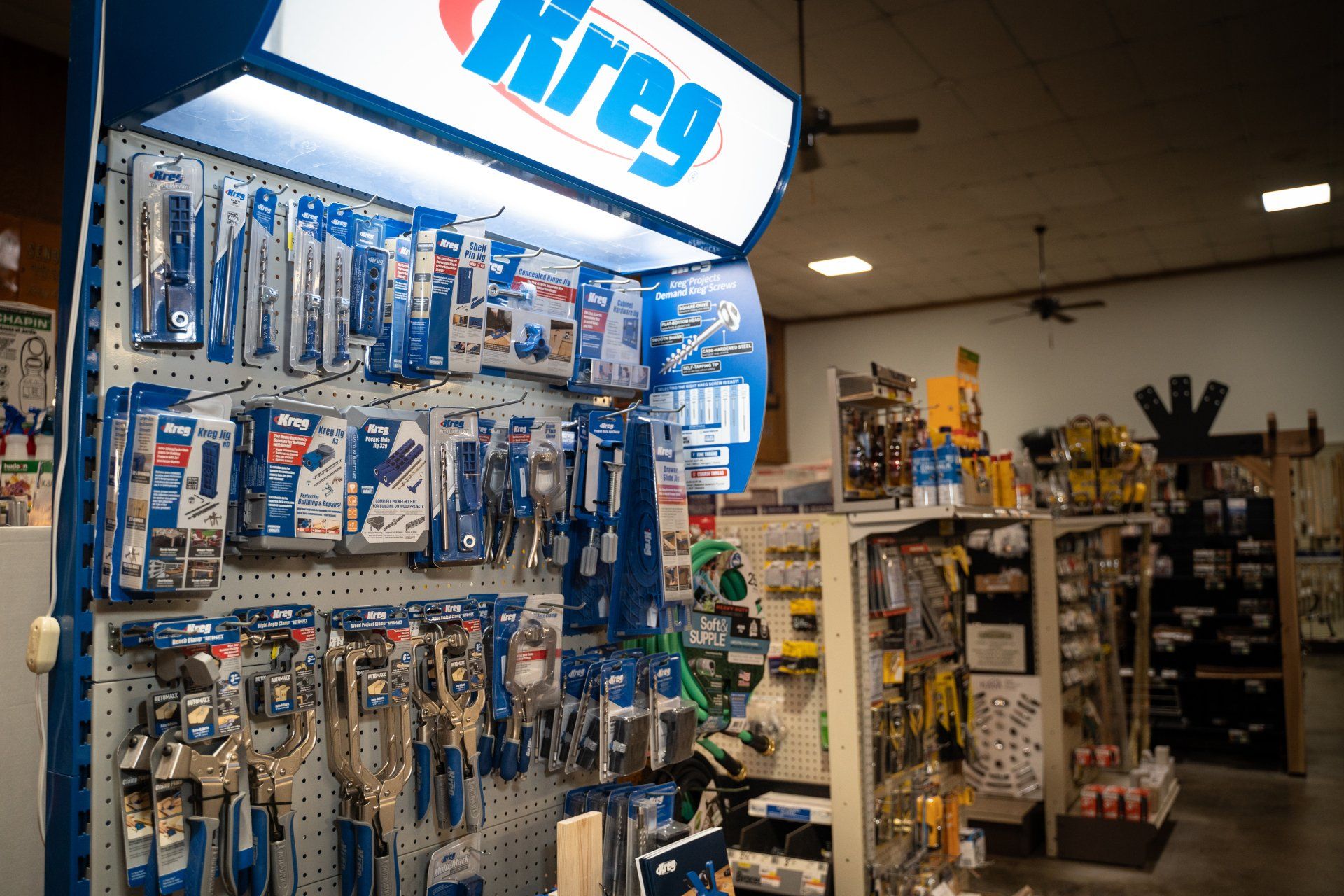 A store filled with lots of tools and a sign that says kreg