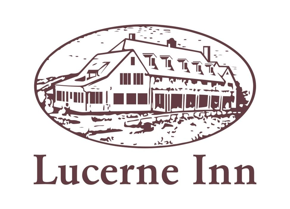 The lucerne inn logo is a black and white drawing of a house.