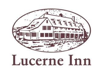 The lucerne inn logo is a black and white drawing of a house.