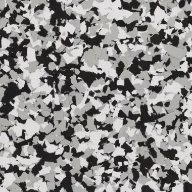 Speckled flooring pattern in black, white, and shades of gray.