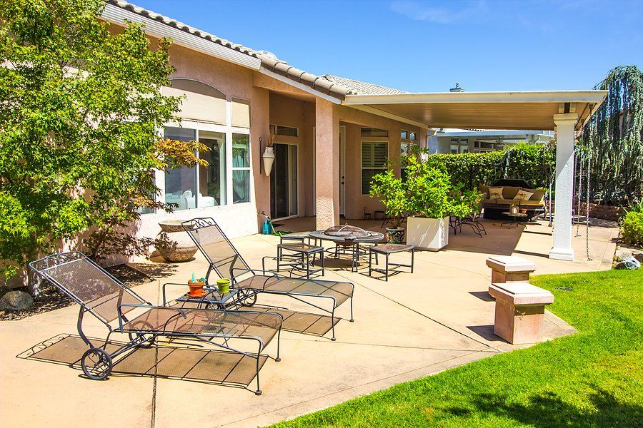 outdoor patio with table and chairs