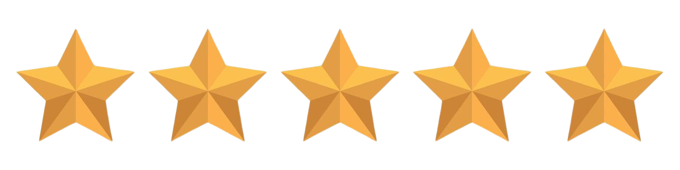 Five gold stars in a row on a white background