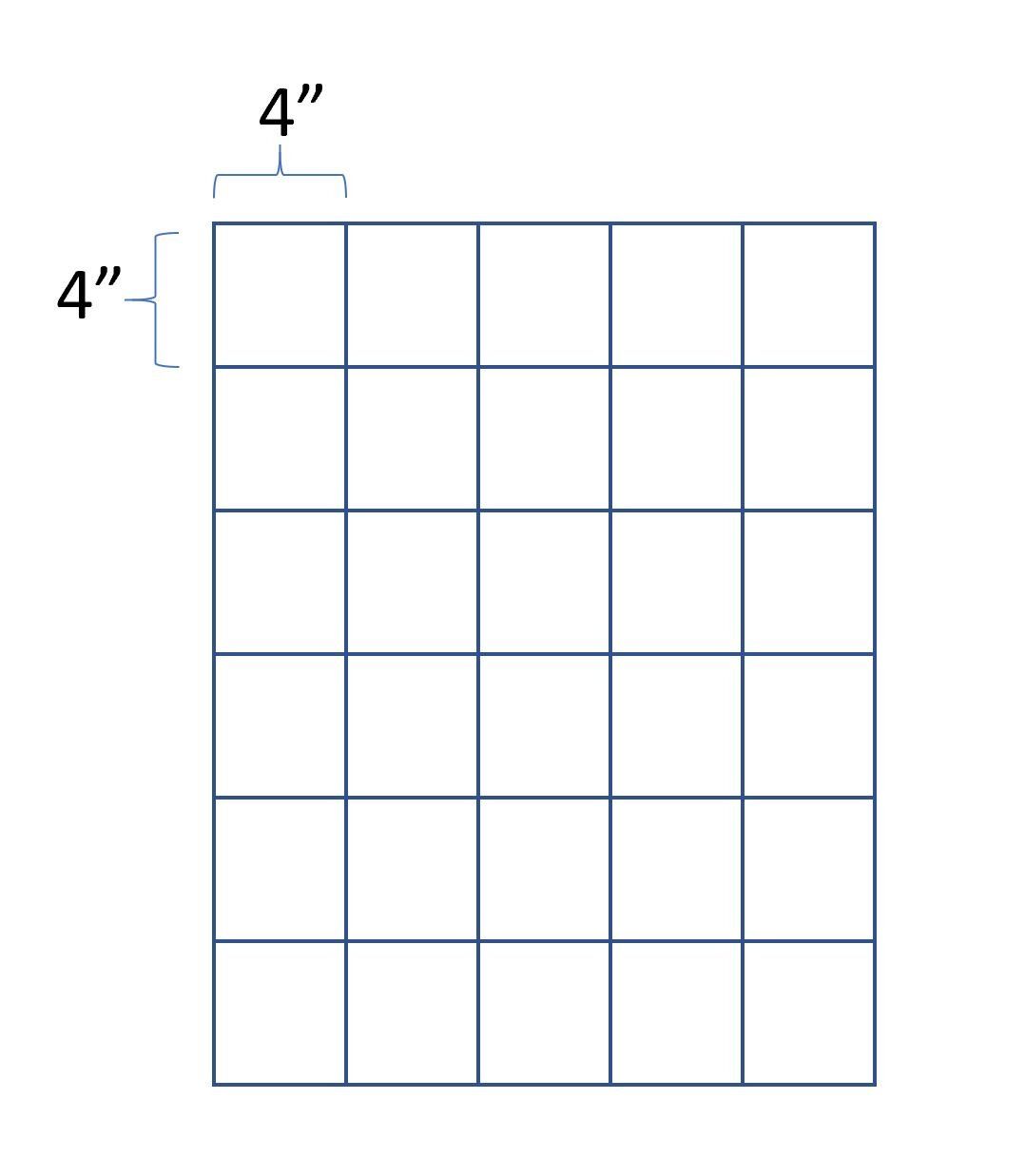 A diagram of a square with a grid of squares and measurements.