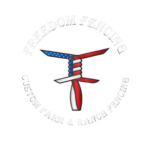 A logo for freedom fencing custom farm and ranch fencing.