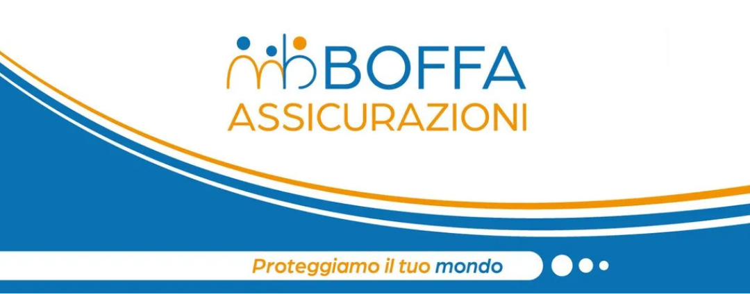 Uno striscione bianco e blu per mboffa assicurazioni