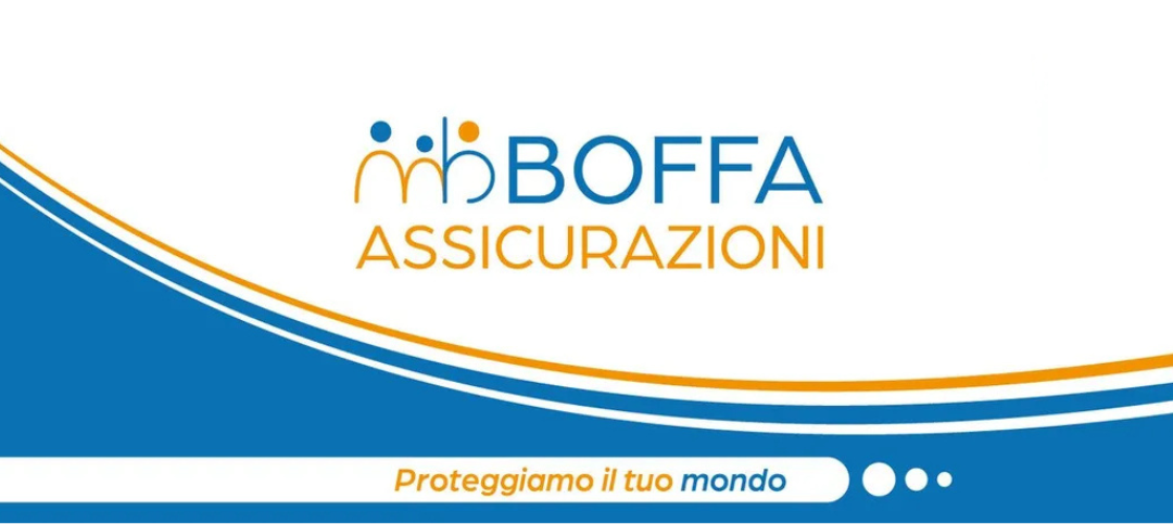Uno striscione bianco e blu per mboffa assicurazioni