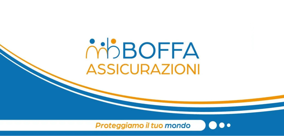 Uno striscione bianco e blu per mboffa assicurazioni
