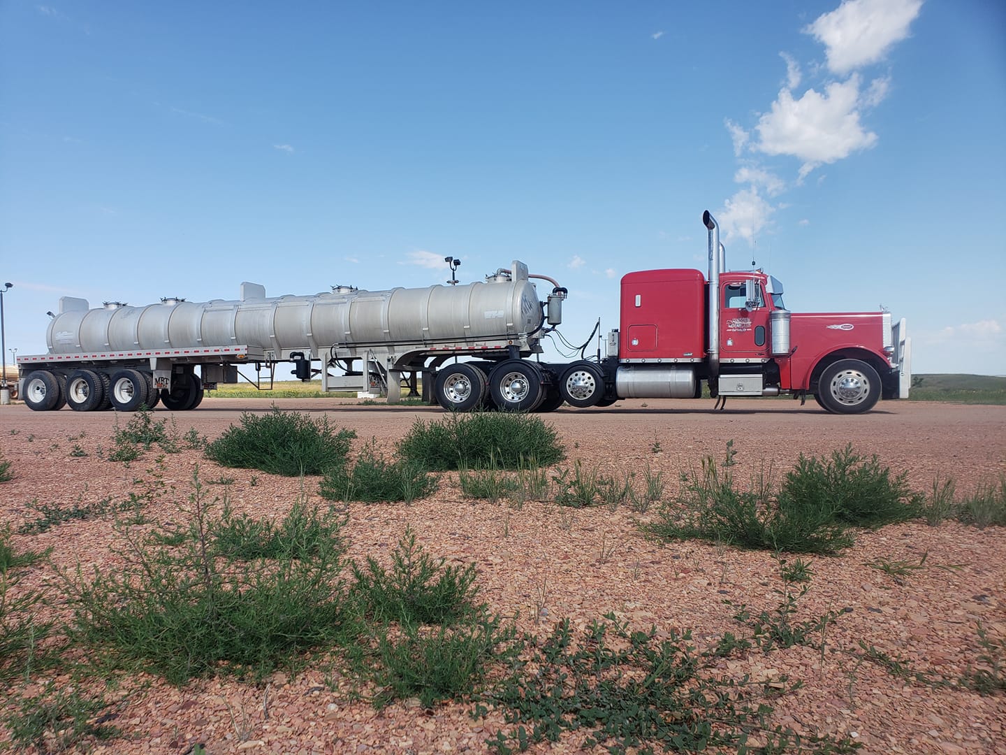 Loaded long red truck
