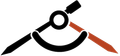 A drafting compass icon with a black frame and a red pencil point.