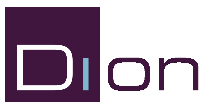 Dion-logo: witte tekst 