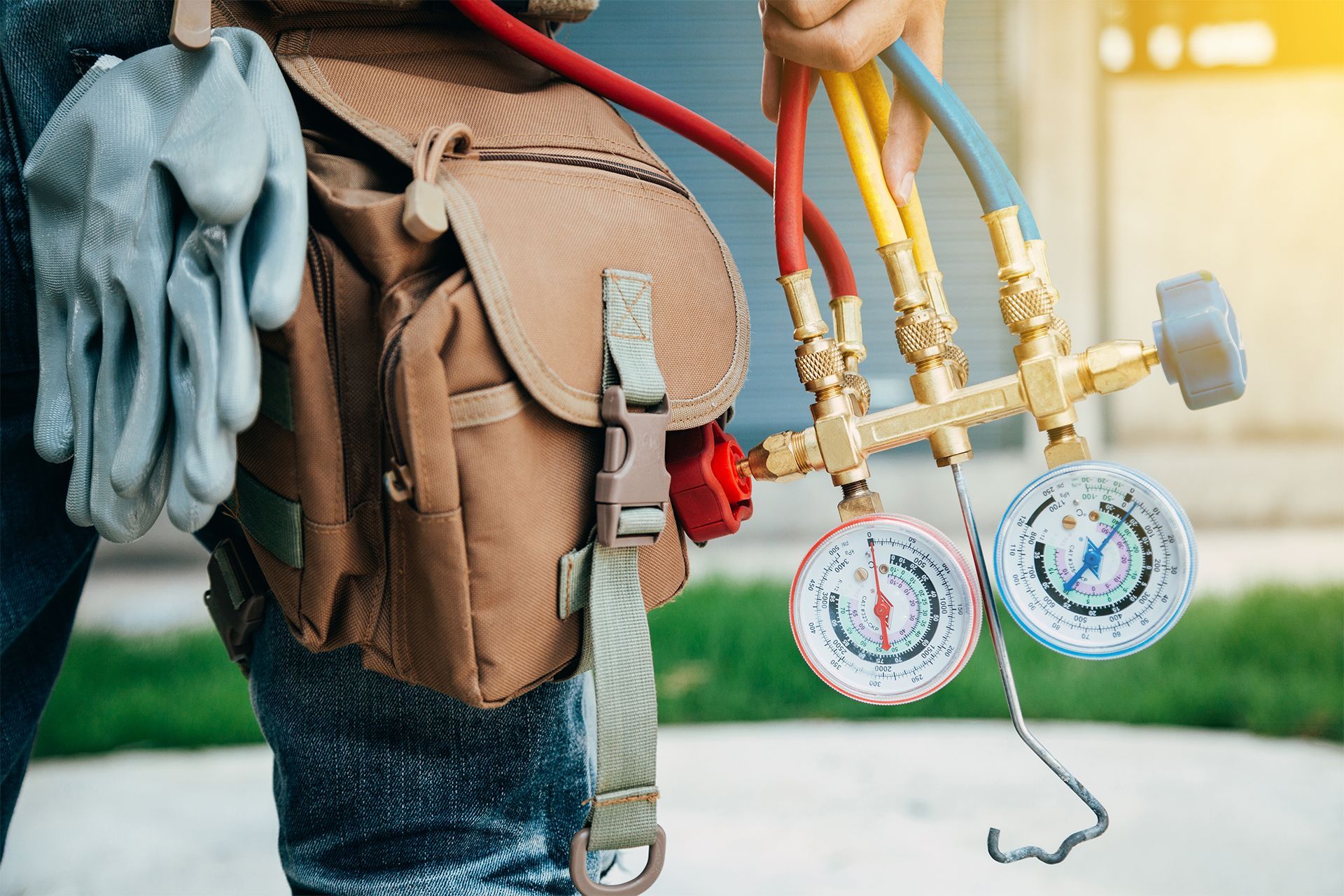 HVAC Tecnician Holding an AC Gauge