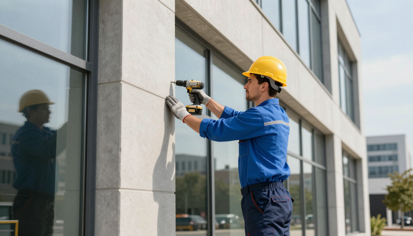 Technician inspects an exterior wall during property management in Addis Ababa to identify needed maintenance and repairs.