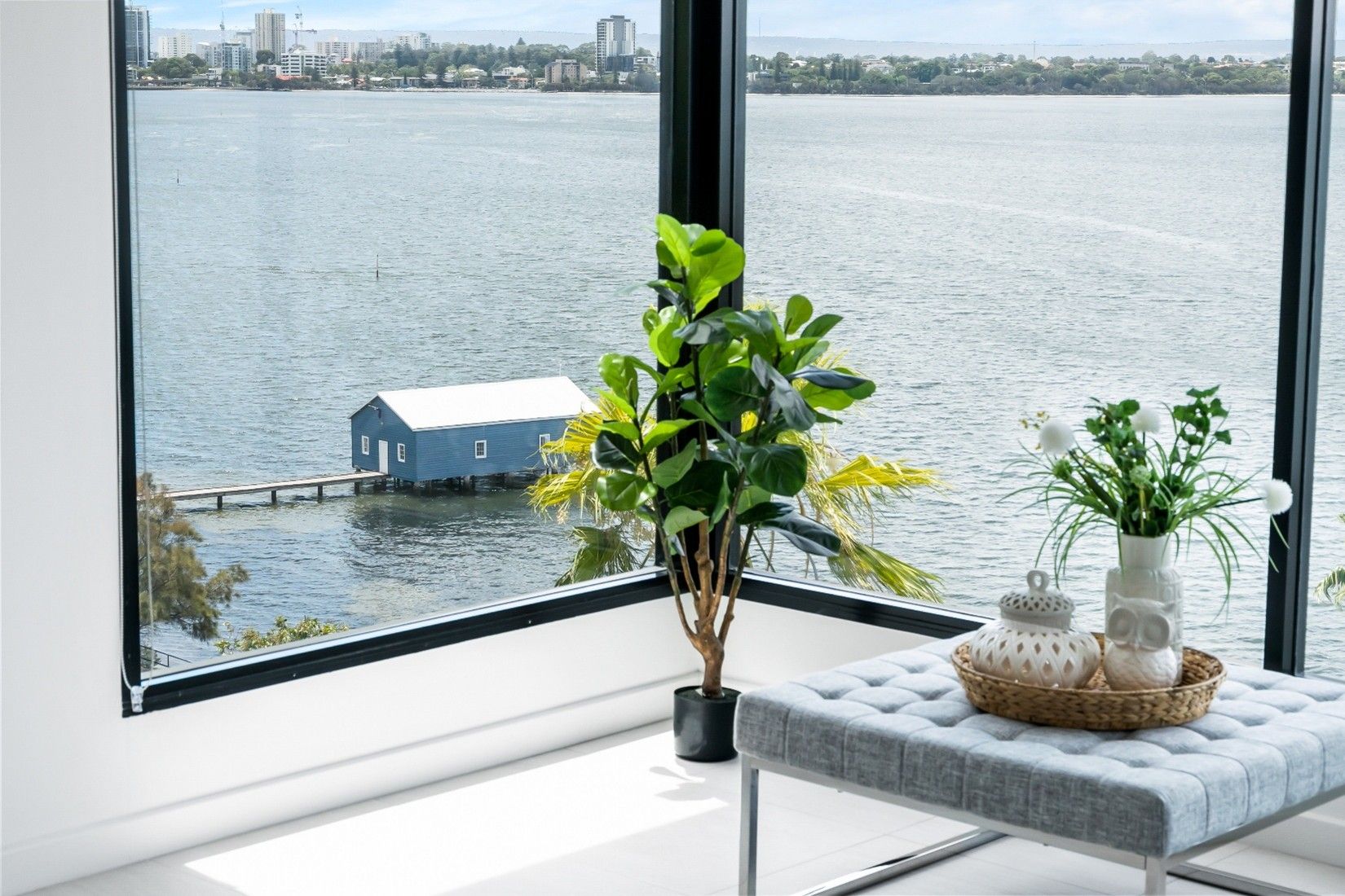 Fixed Windows looking out over Melville Water in Perth, Australia