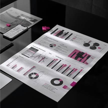 Paper showing graphs and statistical data on a desk