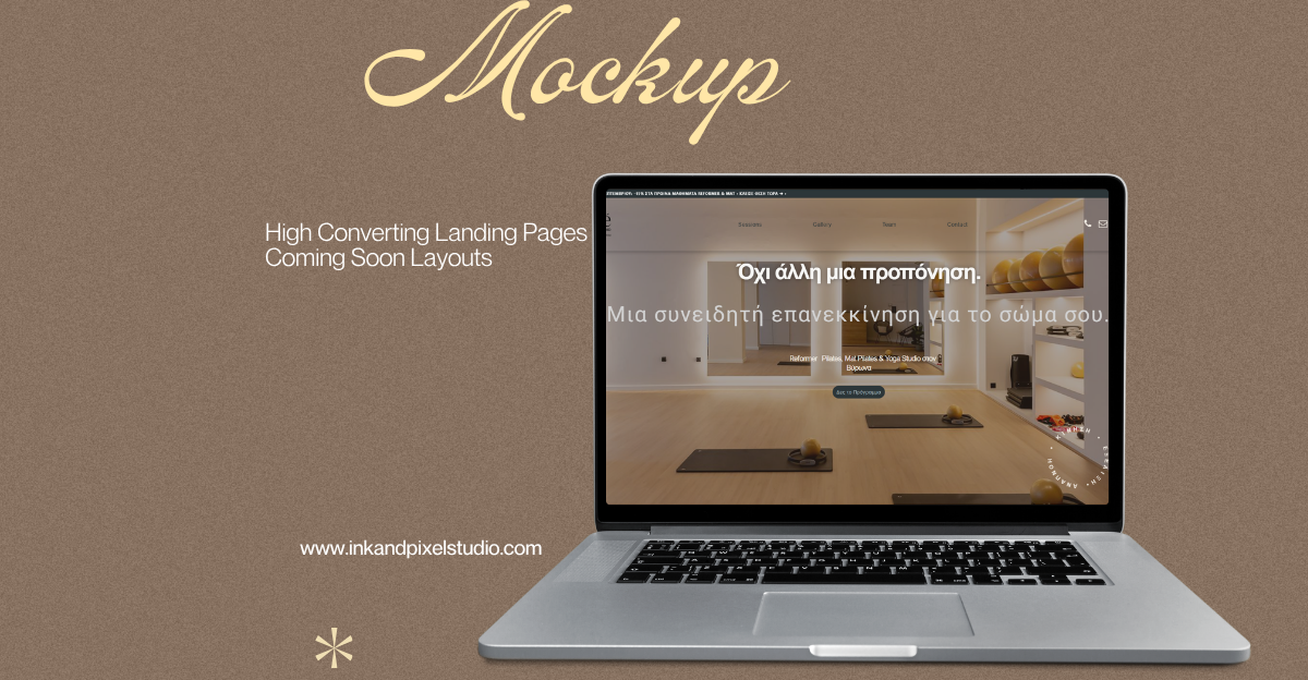 mockup on laptop for a pilates studio