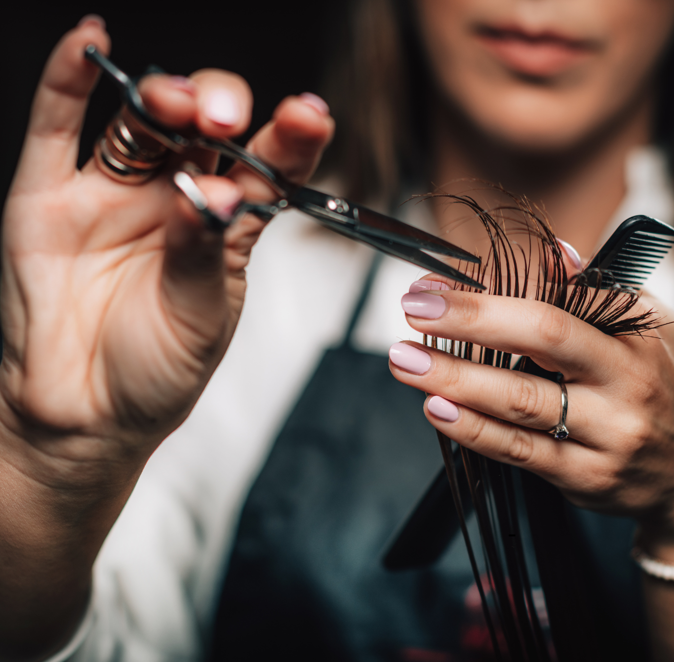 Hairdresser cutting a client's hair