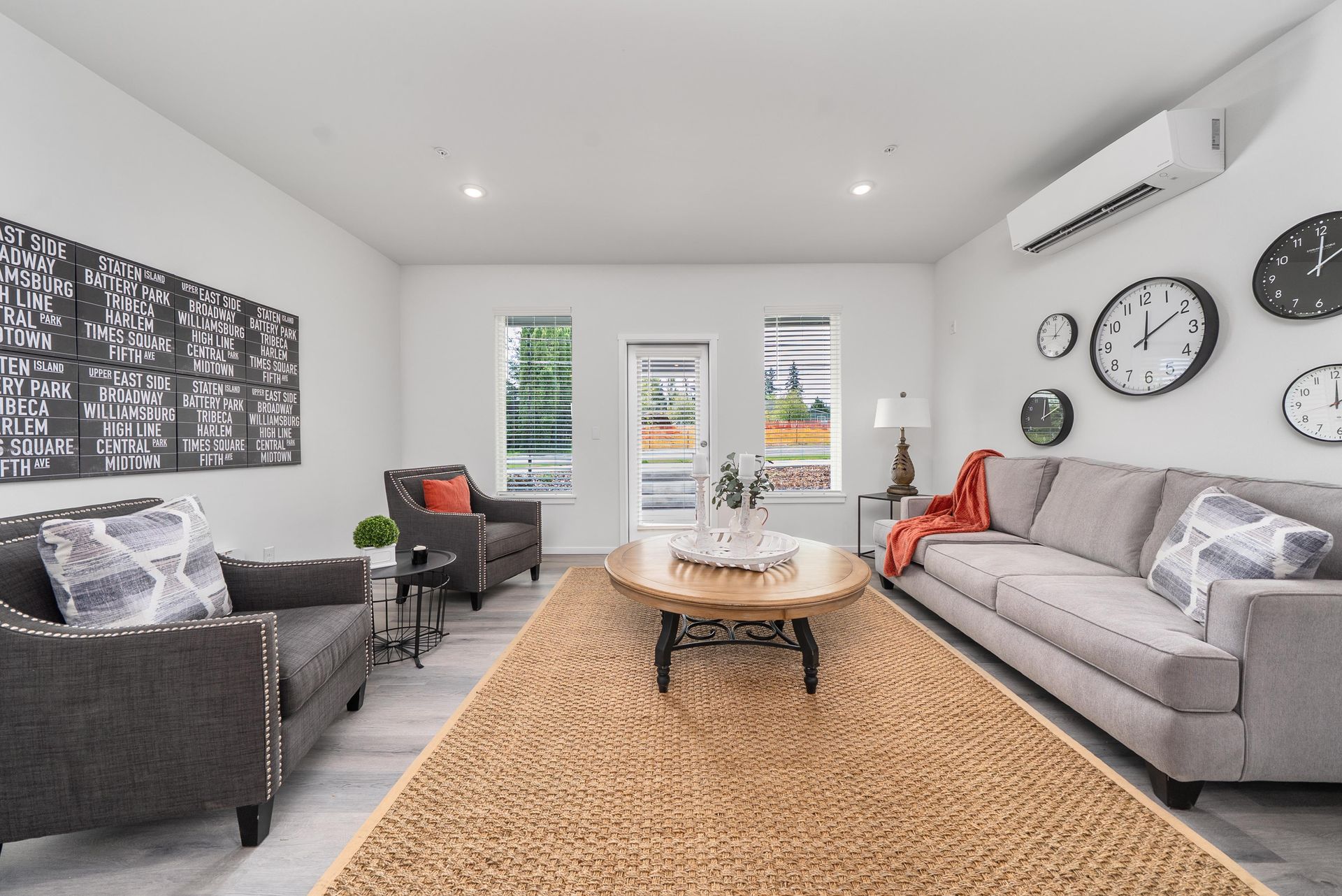 Bright living room space at Blueberry Apartments rentals in Port Orchard