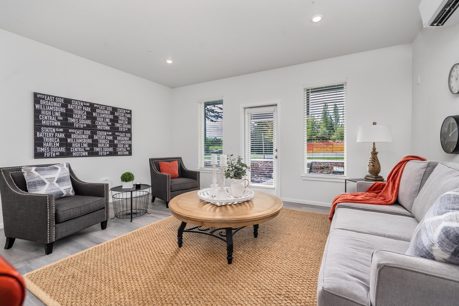 Living room at Blueberry Apartments Port Orchard rentals with view towards windows