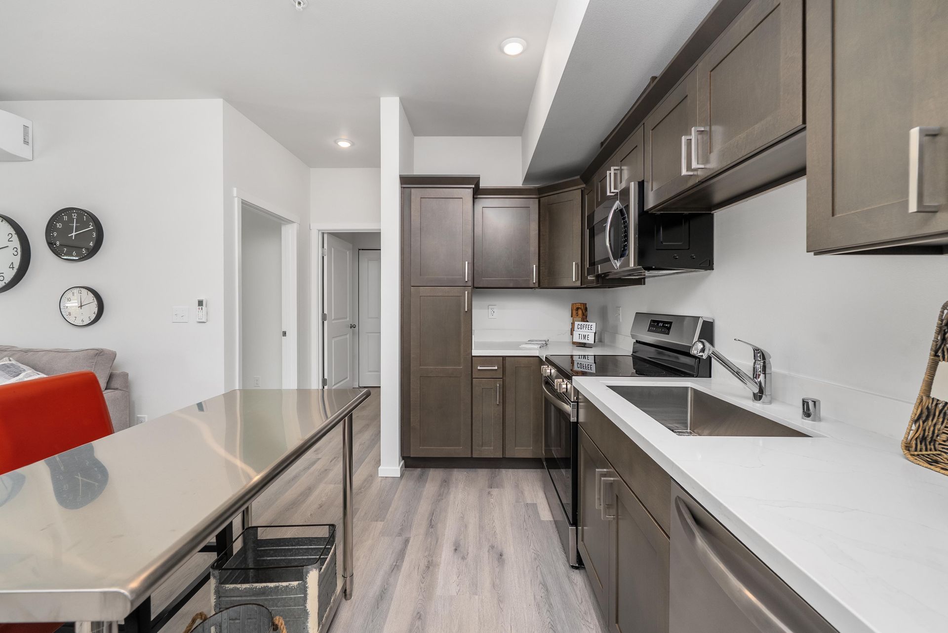 View from kitchen to living area at Blueberry Apartments Port Orchard rentals