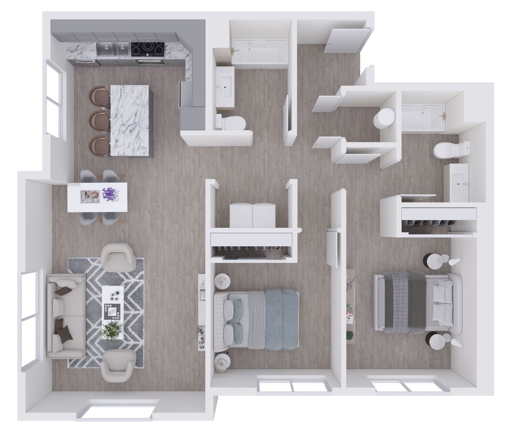 The Legacy Two Bedroom and One to Two Bathroom Floor Plan