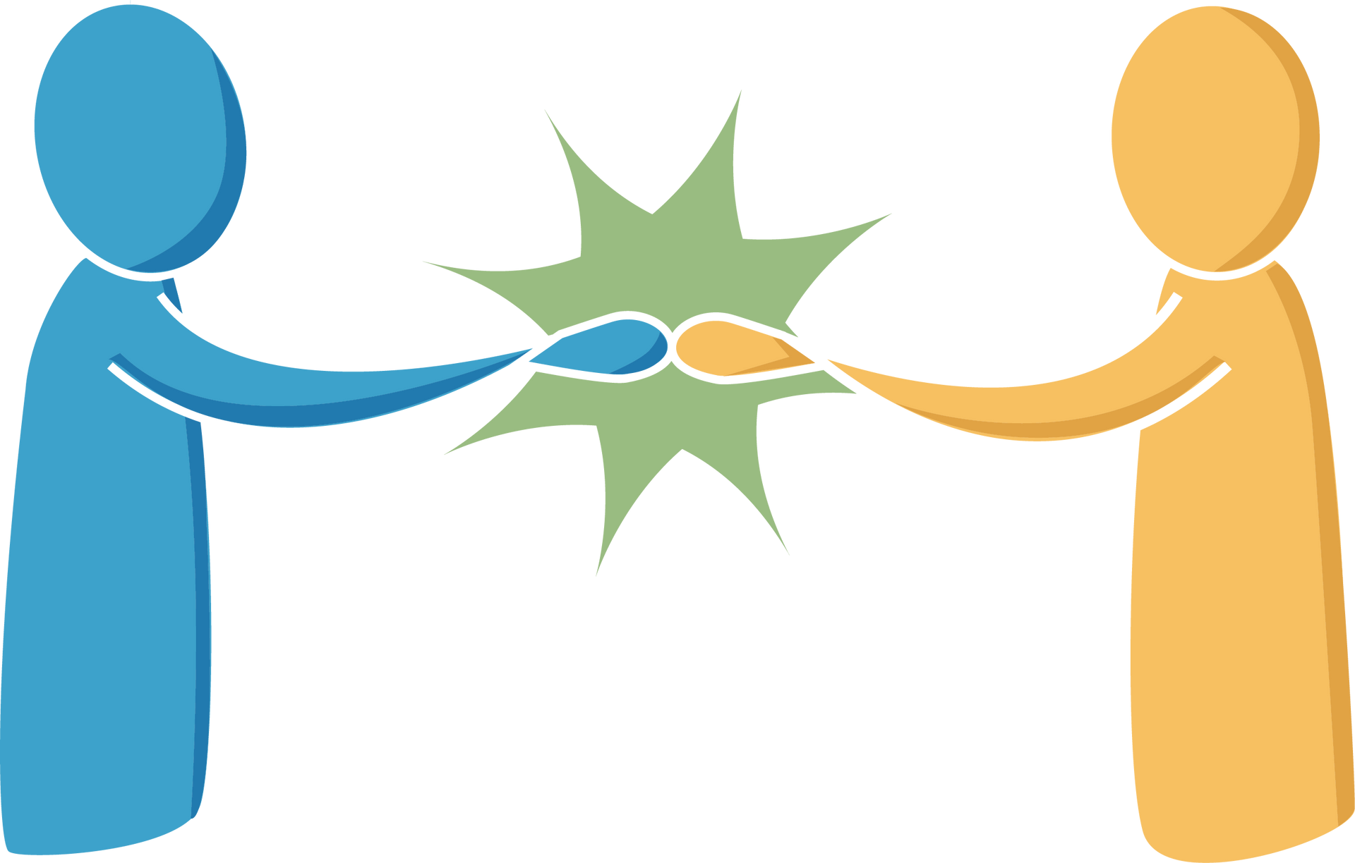 Two people are holding hands in front of a green star.