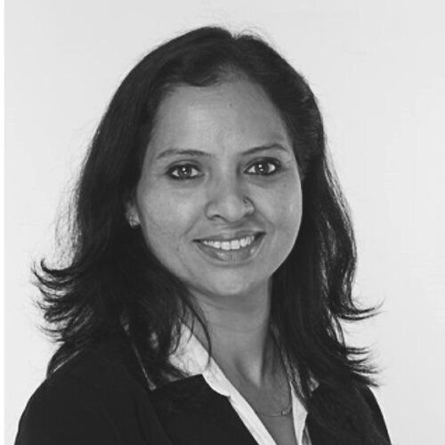 A black and white photo of Rashmi Fernandes
