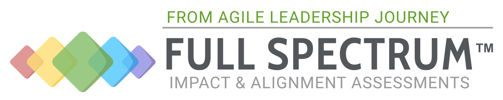 Full Spectrum logo with multicolored and sized diamonds and tagline Impact & Alignment Assessments from Agile Leadership Journey