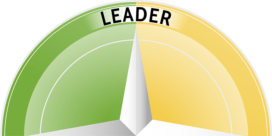Agile Leadership Journey's compass half-view with the word leader (at top). 