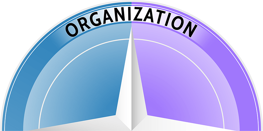 Agile Leadership Journey's compass half-view with the word organization (at top). 