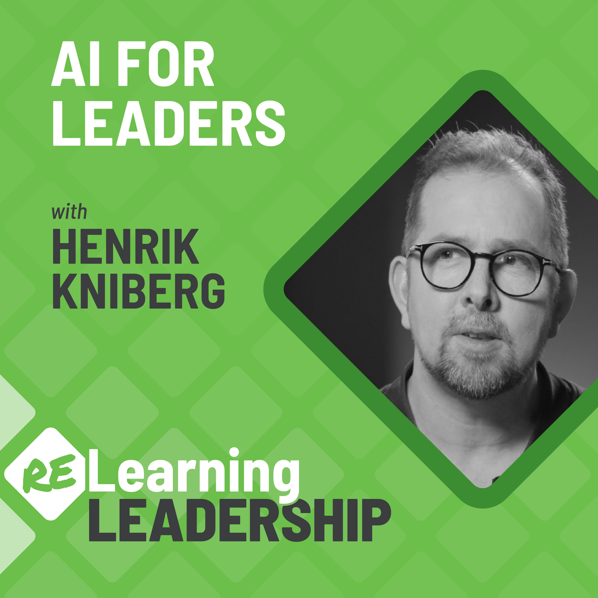 A man with glasses is on a green background with the words ai for leaders