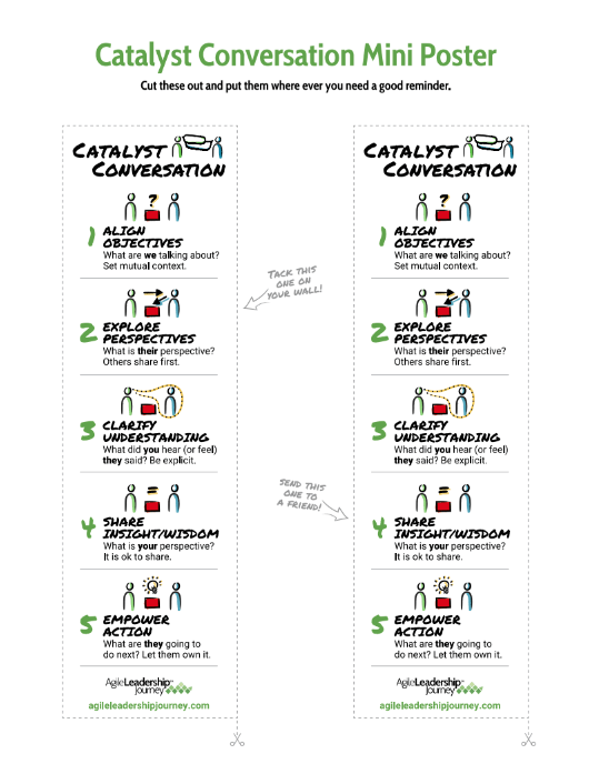 It is a mini poster that shows the steps of a catalyst conversation.