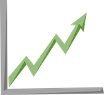 A green arrow is pointing up on a graph.