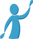 A blue icon of a person holding a stick
