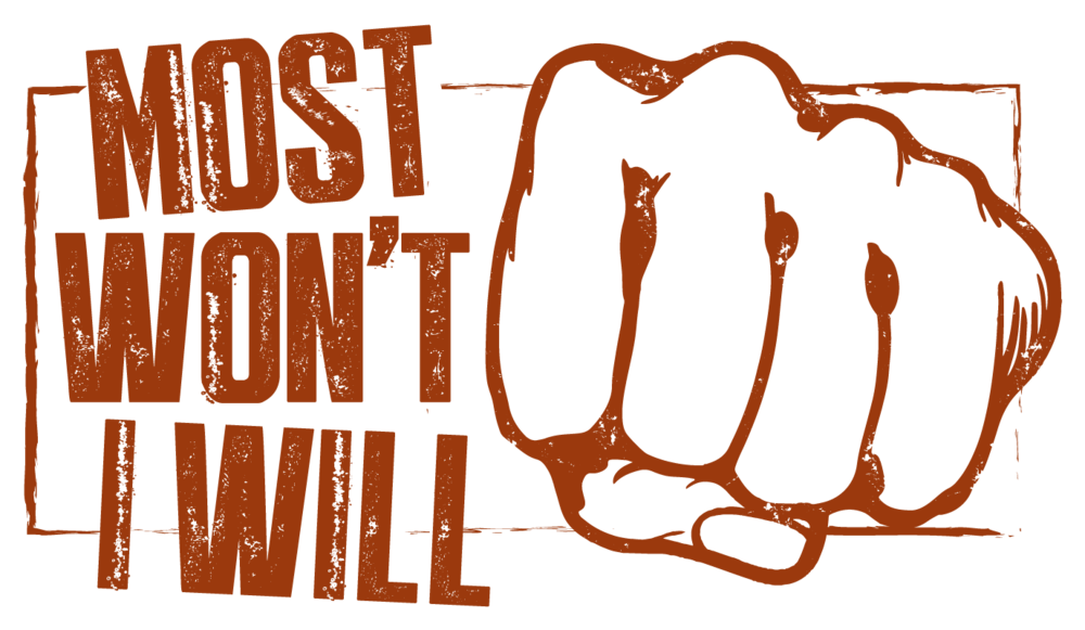 A graphic of a fist in a punch motion, with text on the left that reads,