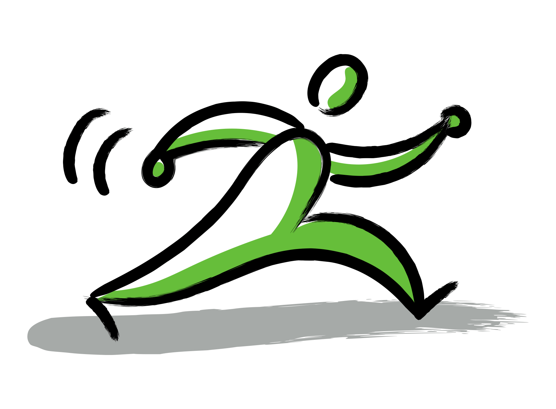A green stick figure is running on a white background.