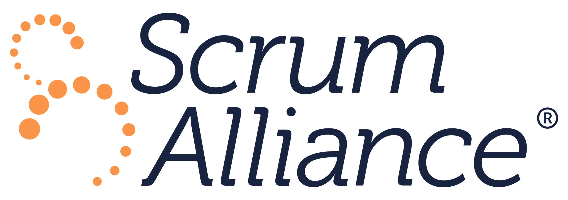 The logo for scrum alliance is blue and orange