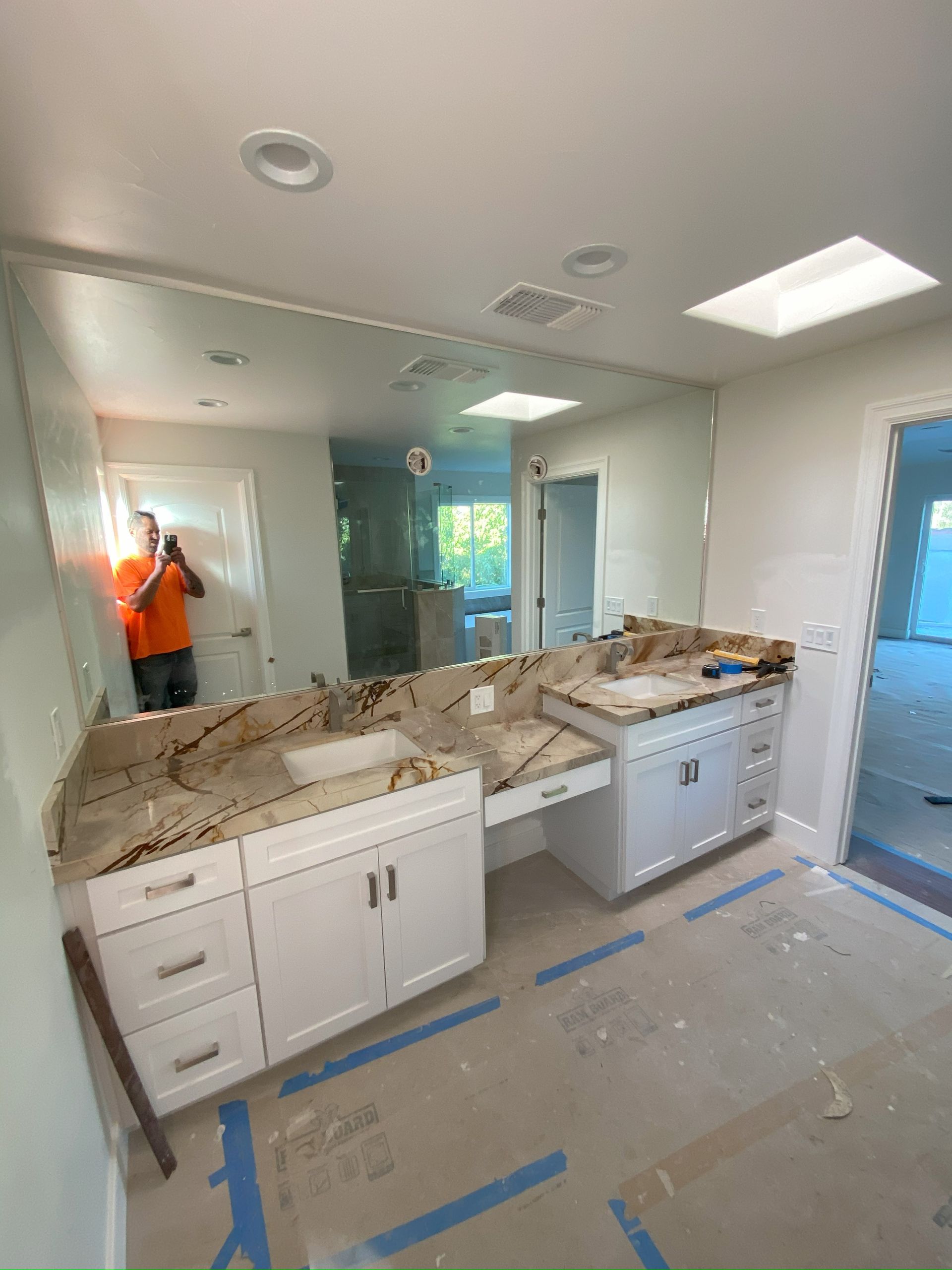 Large wall mirror professionally installed