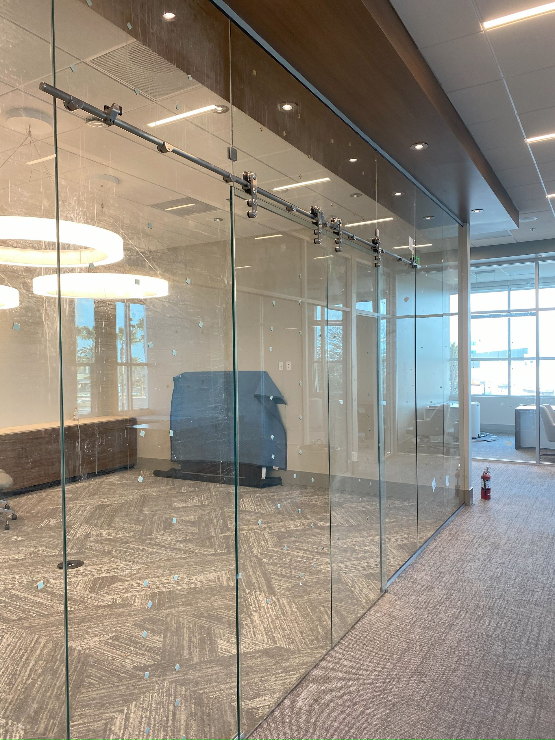 Commercial office with glass walls and doors