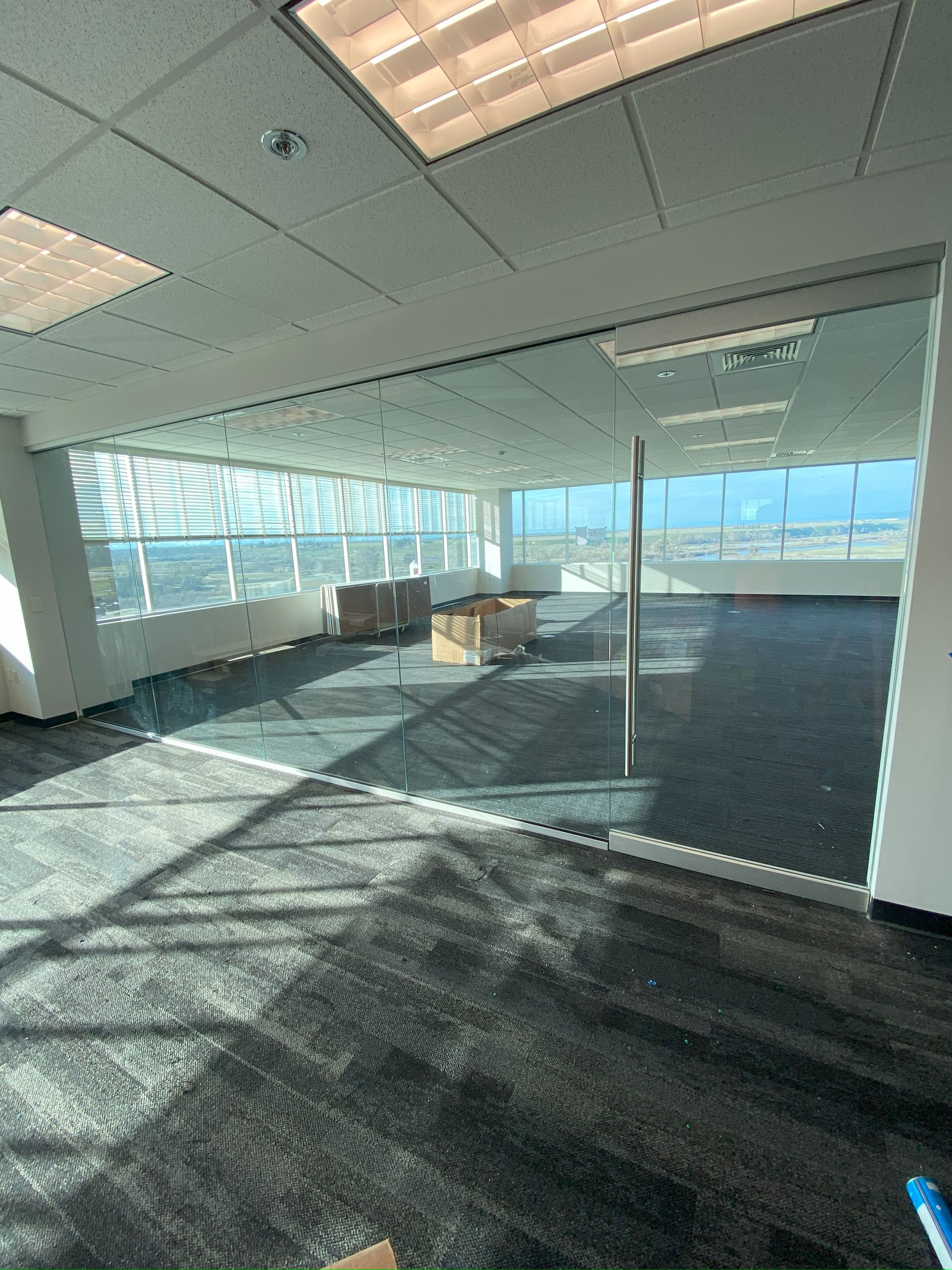 Commercial office with glass walls and doors