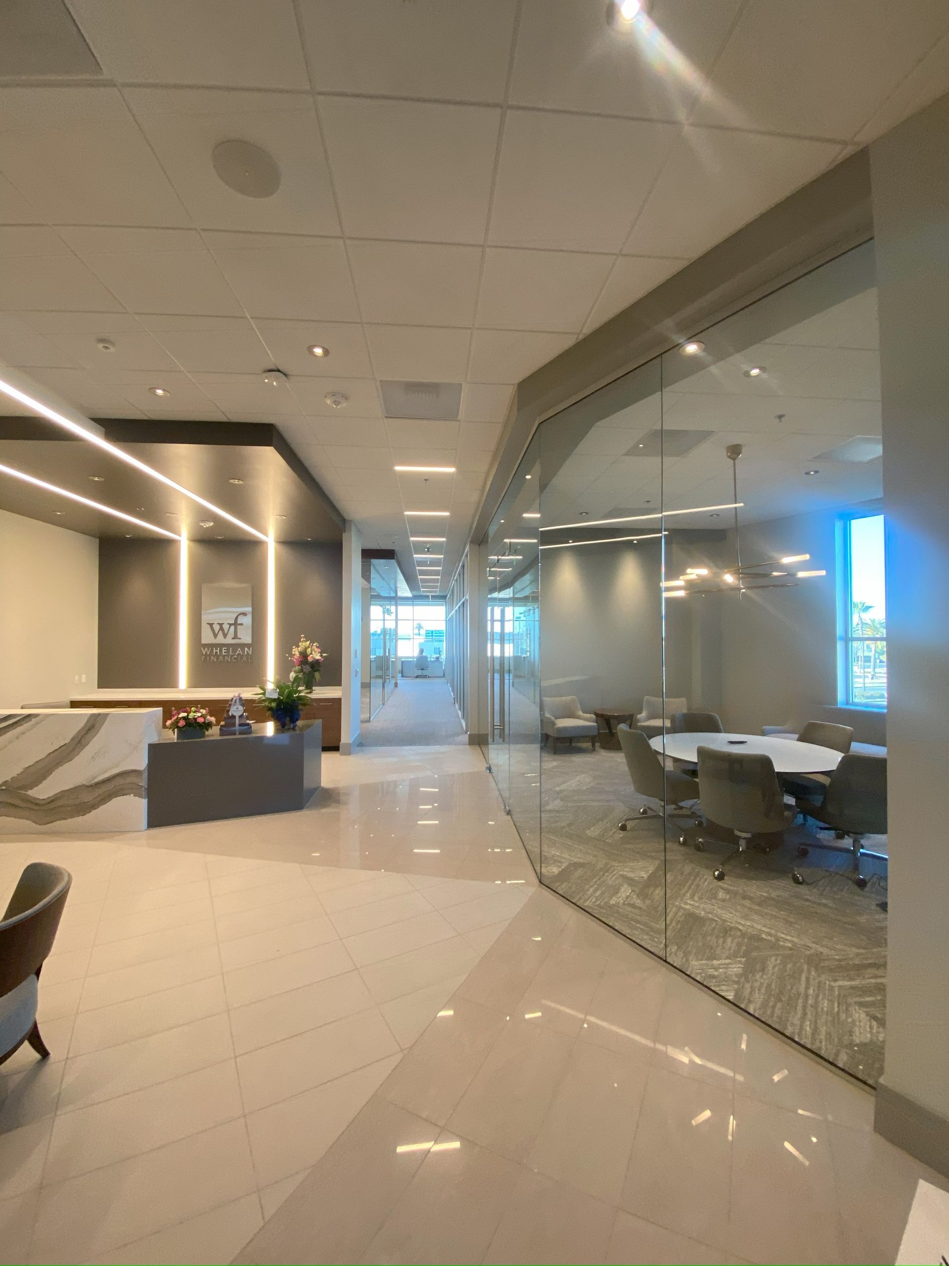 Commercial office with glass walls and doors