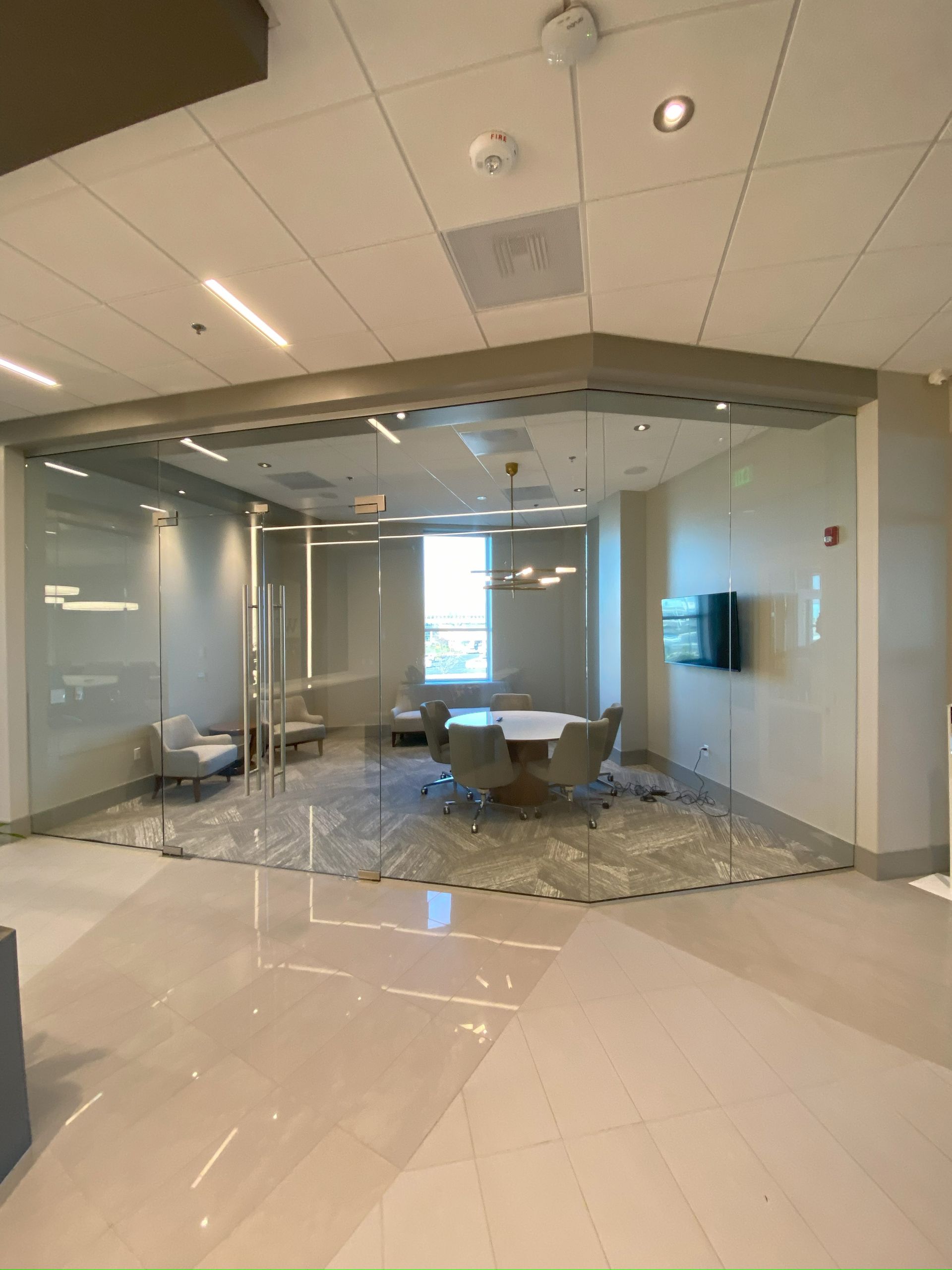 Commercial office with glass walls and doors