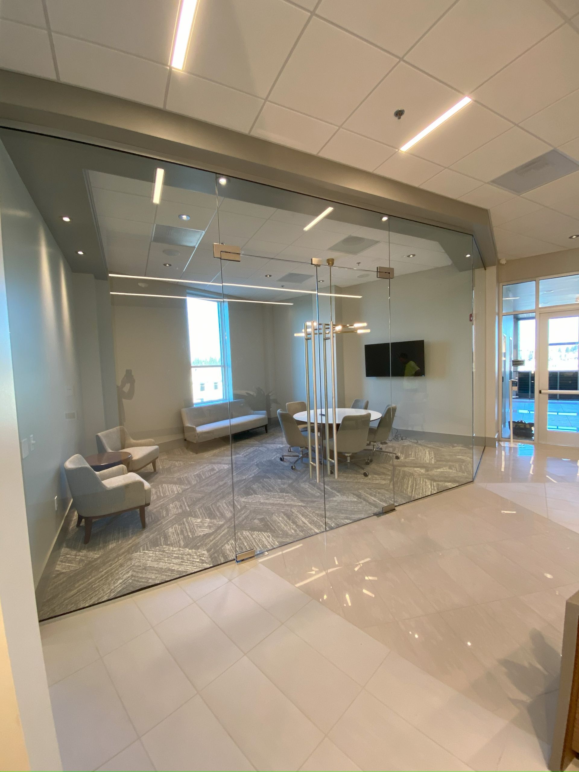 Commercial office with glass walls and doors