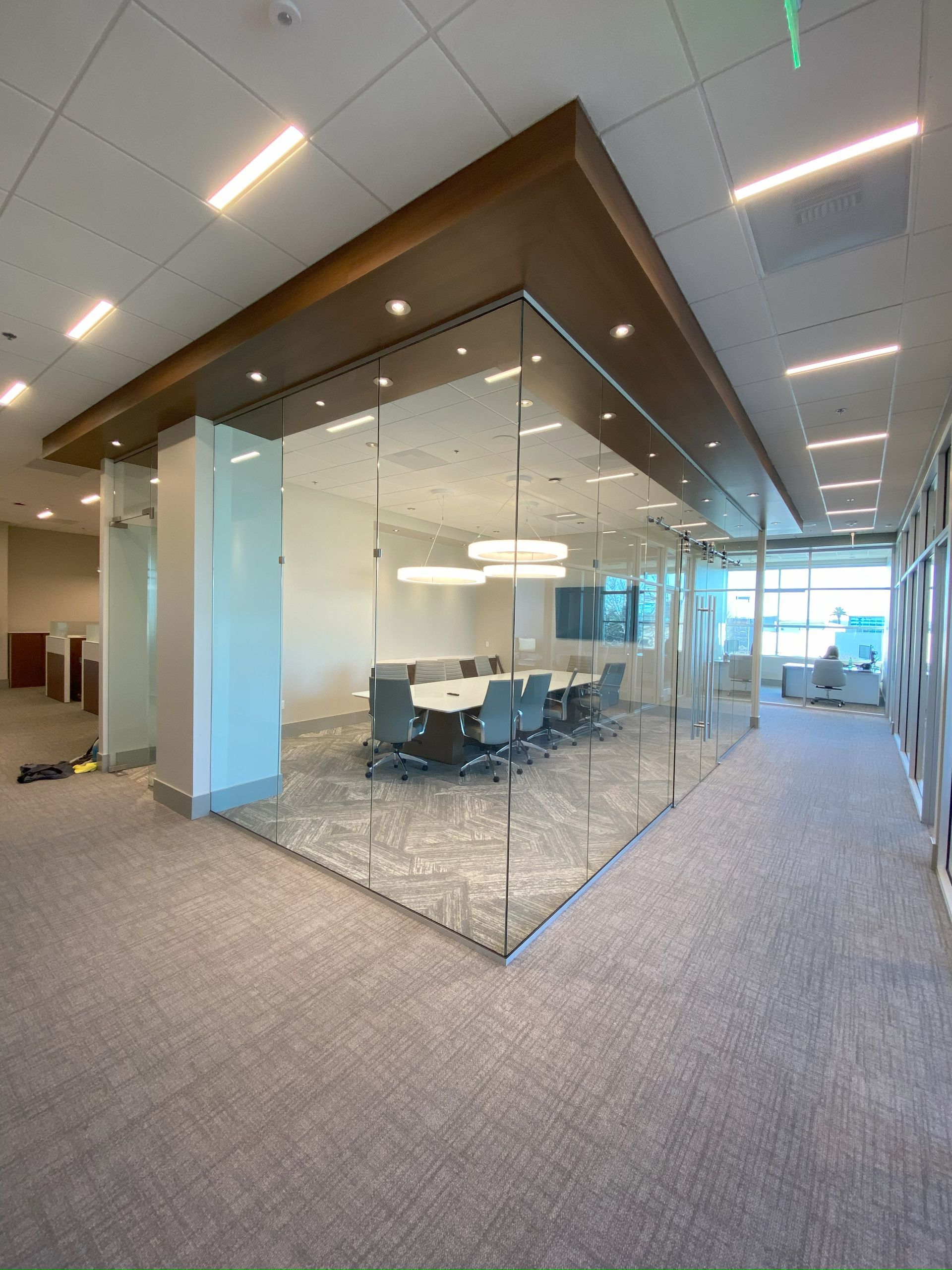 Commercial office with glass walls and doors