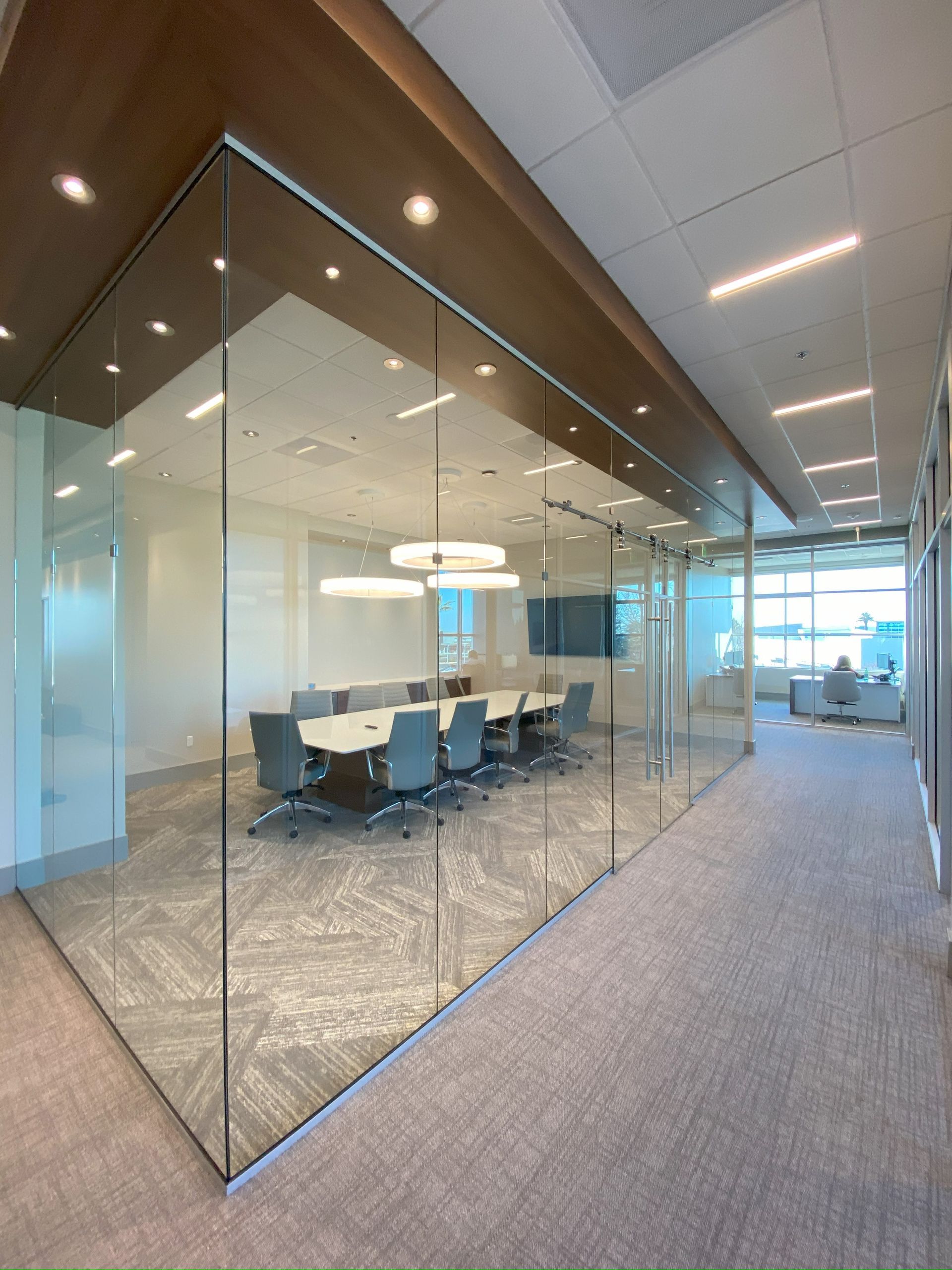 Commercial office with glass walls and doors
