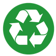 A recycling symbol in a green circle on a white background.