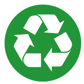 A recycling symbol in a green circle on a white background.