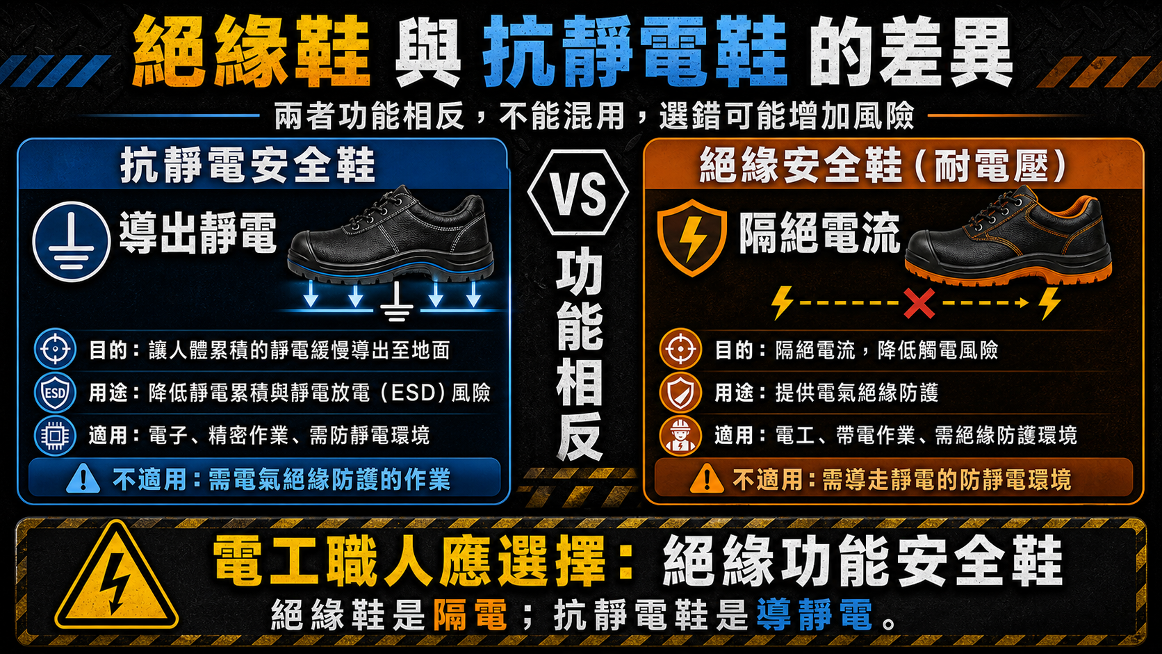 電氣安全：抗靜電 vs 絕緣安全鞋
