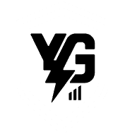 黑色標誌,包含堆疊的「YG」字樣、閃電符號和長條圖。