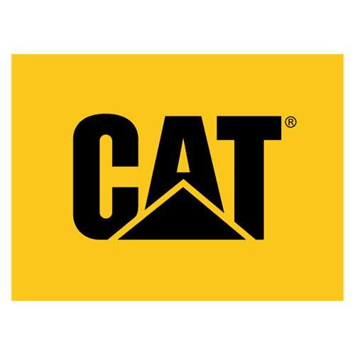 CAT標誌：黃色背景上的黑色文字和山形圖案。